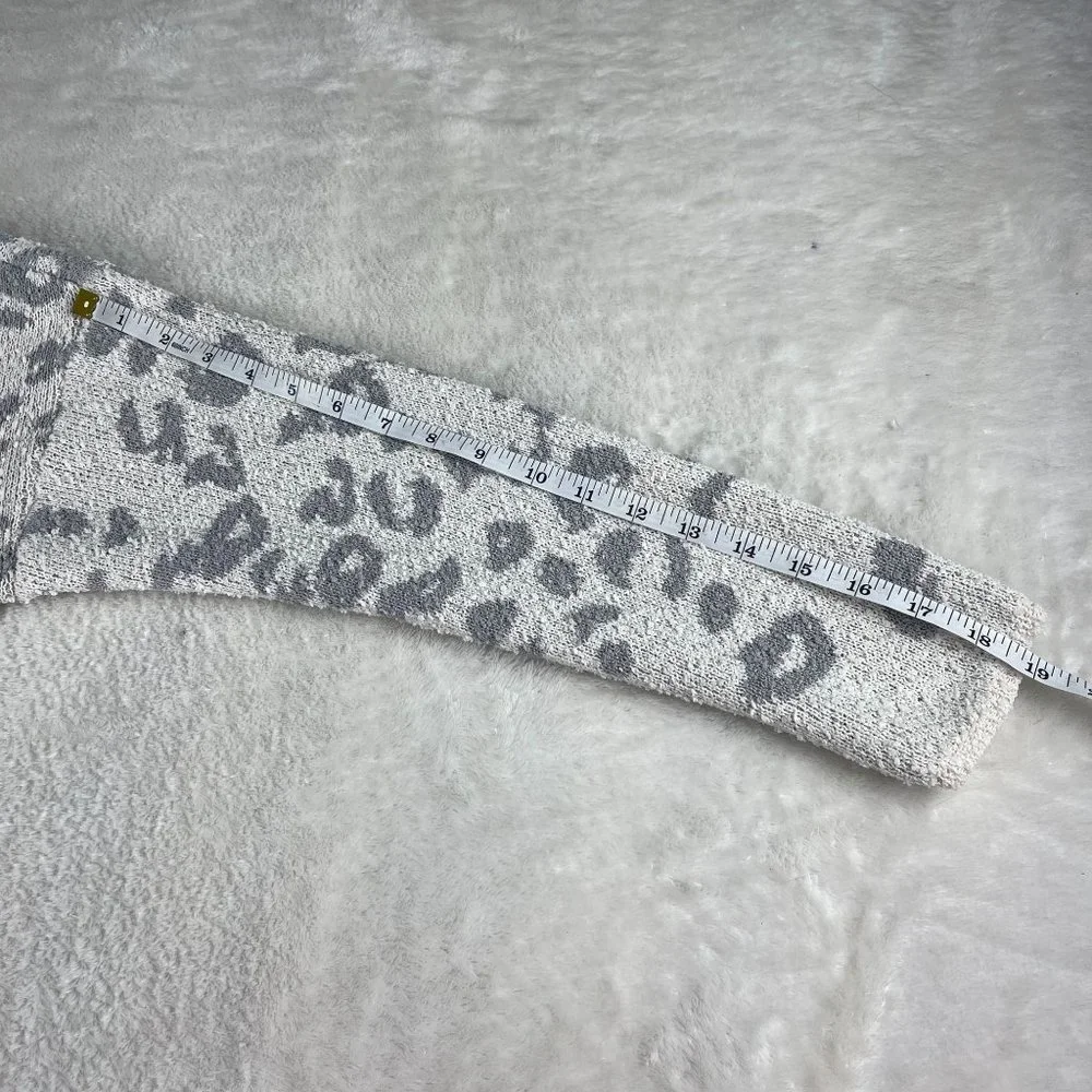 Knox Rose Leopard Print Knit Sweater Womens Size S Off White Gray V Neck Side Sp